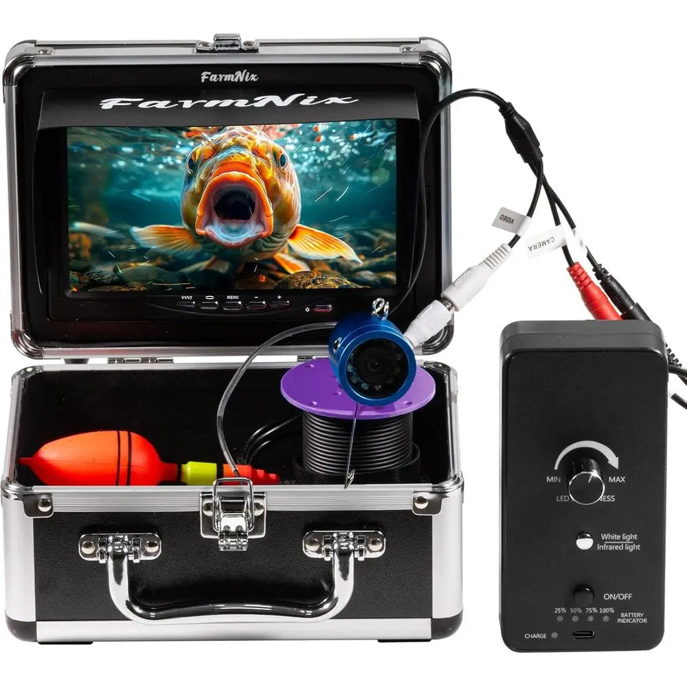 1200TVL HD Underwater Ice Fishing Camera with 7inch Monitor,49ft/15m Cable,10000mAh Fish Finder with 24pcs LED Lights