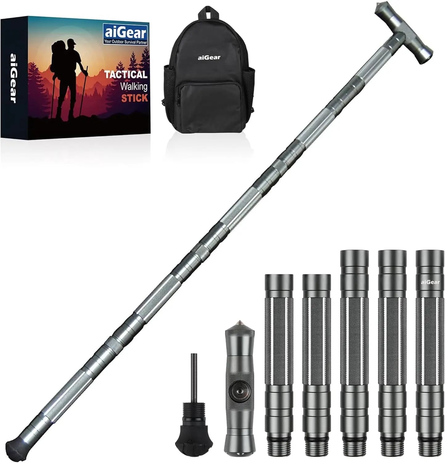 Adjustable Hiking Stick with Fire Starter - Durable Trekking Pole for Camping and Outdoor Adventures
