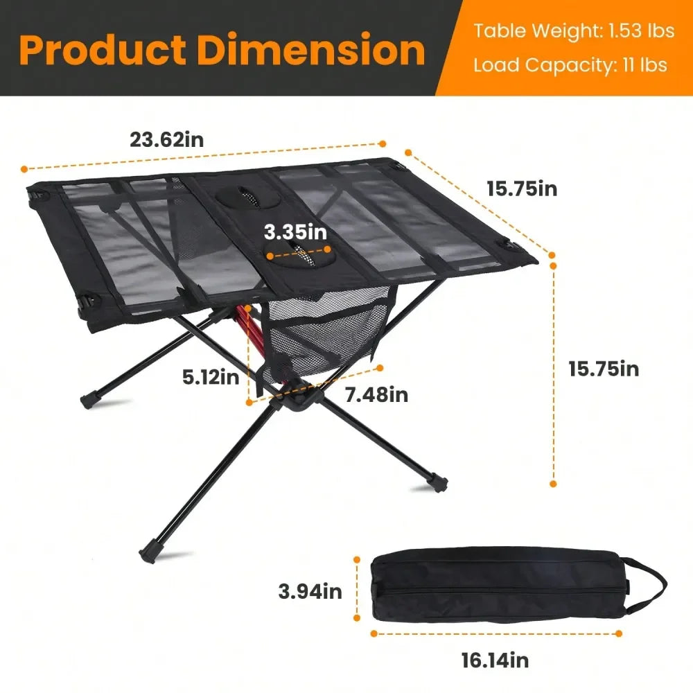 Folding Camping Table Foldable Beach Table Aluminum Alloy Frame With 2 Cup Holders 2 Side Pockets Carry Bag For Picnic Camping