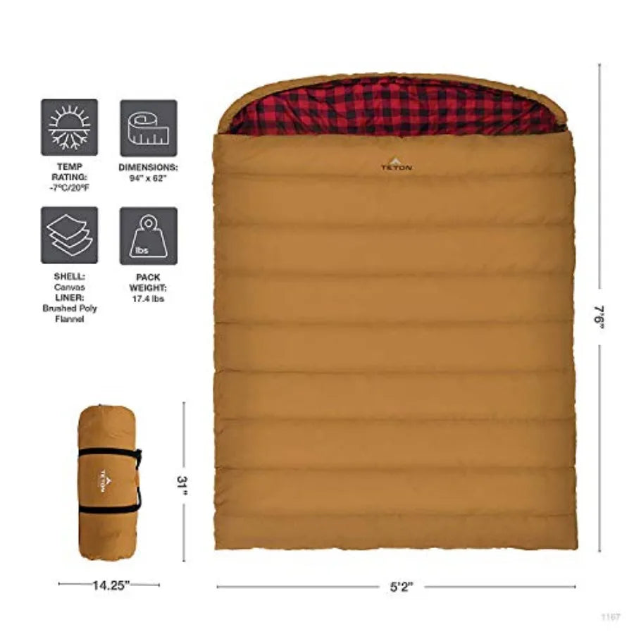 Queen Size Double Sleeping Bag- A Warm Bag The Whole Family can Enjoy – Great for Camping, Hunting and Base Camp. Compression Sa
