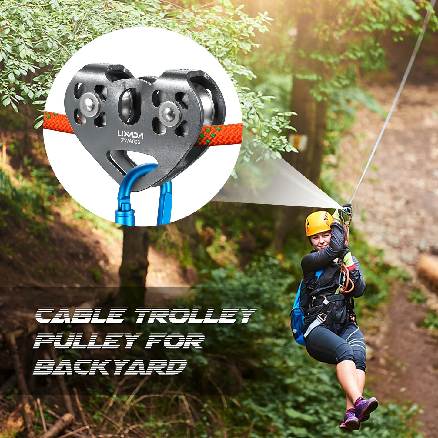 Ball Bearing Pulley Lixada 30kN Cable Trolley Pulley with Ball Bearing Climbing Caving Aloft Work
