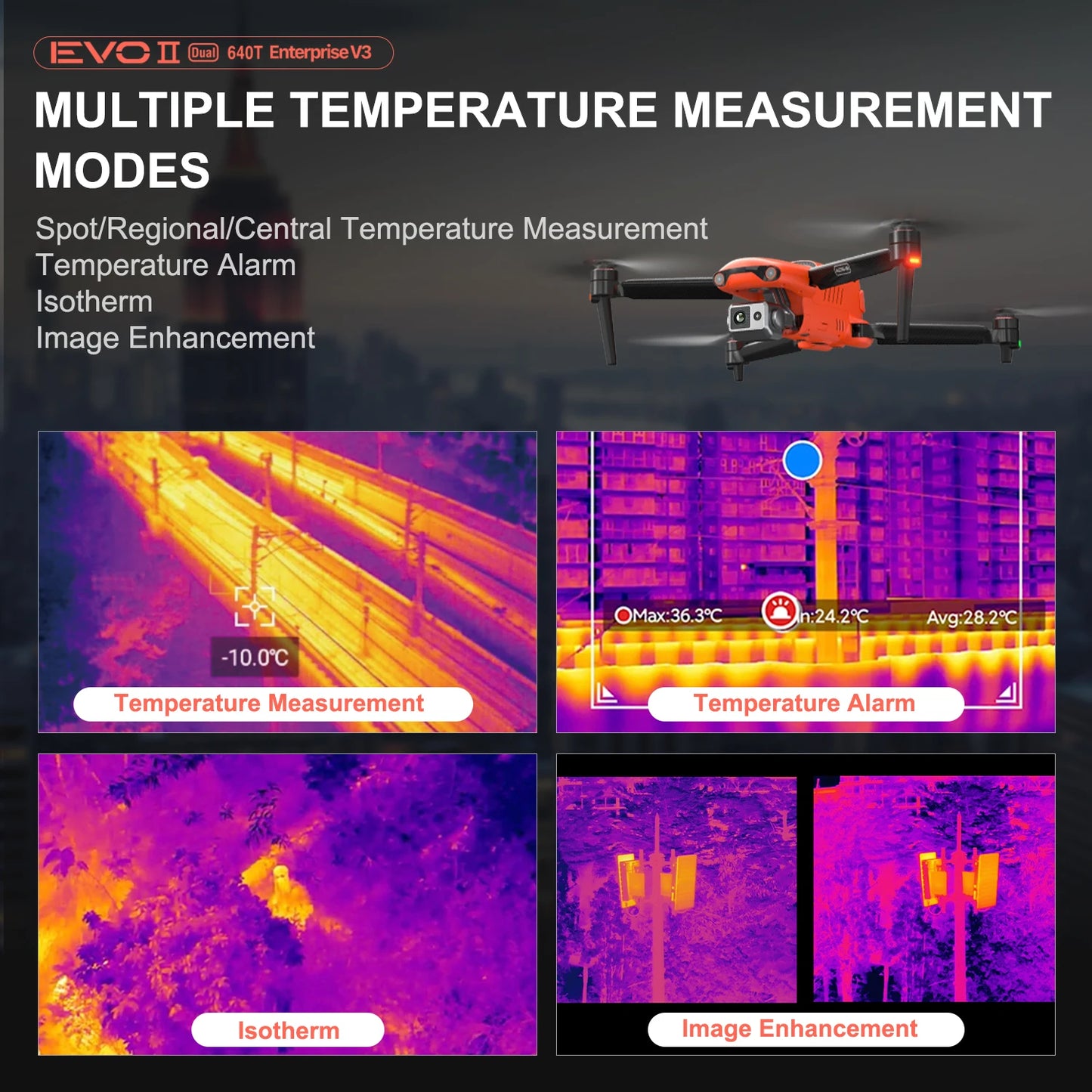 Autel Robotics Drones EVO II Dual 640T Enterprise V3 Professional 640*512 30Hz Thermal&8" RYYB CMOS Sensor AI Recognition