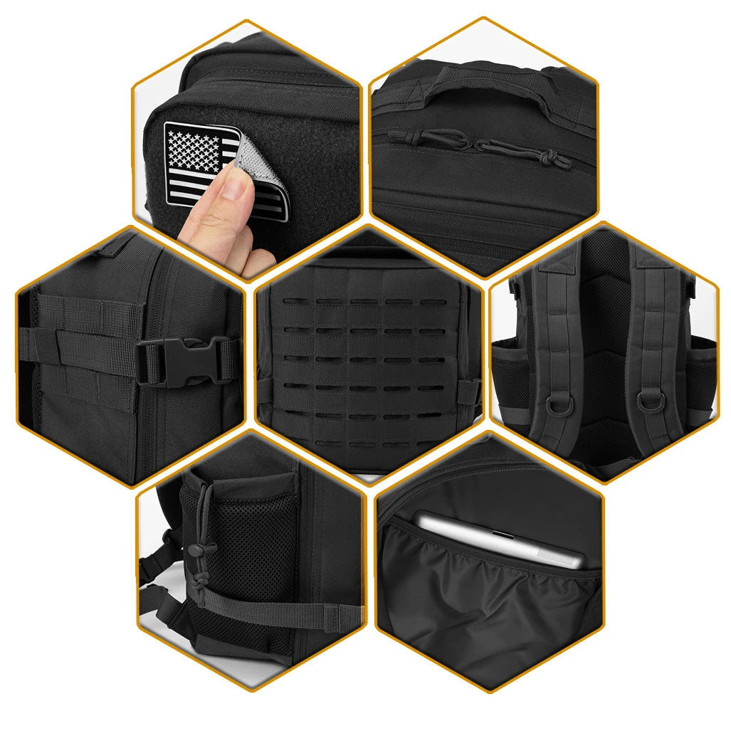 25L Tactical Backpack Outdoor Bag Fitness Backpack MOLLE Backpack Women's/Men's Hiking Survival Backpack Men's Dual Cup Holder