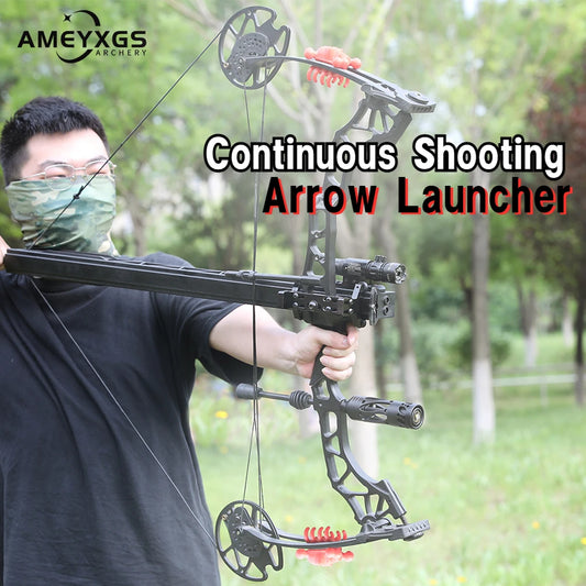 Archery Arrow Track Launcher Set with 6pcs Pure Carbon Arrow Compound Recurve Bow Continuous Shooting Hunting Assistant Tool