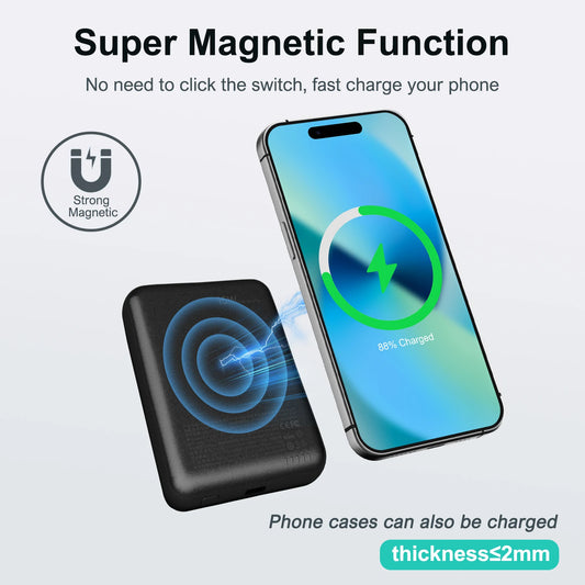 Magnetic Power Bank Thin Wireless Fast Charging 5000mAh Portable Charger 20W Output USB-C Magsafe For Iphone Huawei Samsung