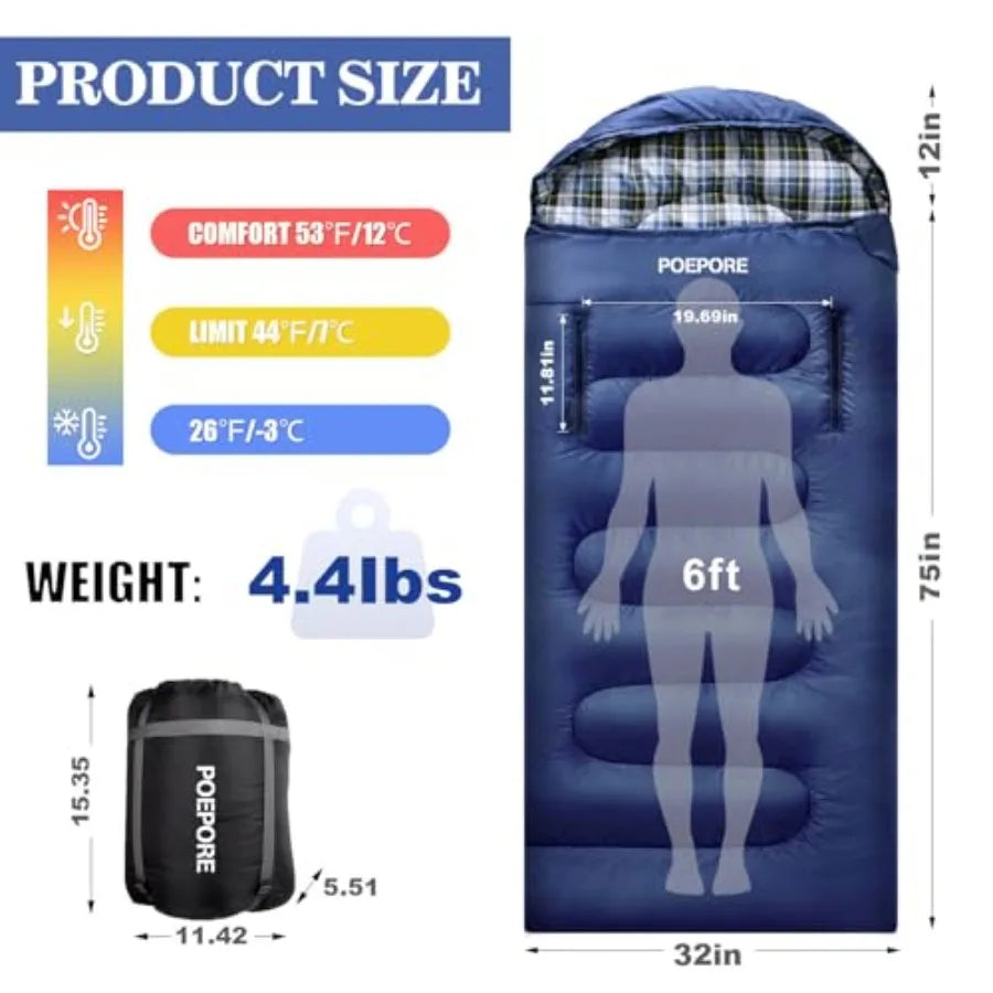 Flannel Sleeping Bag Cotton 0 Degree Cold Weather for Adults XXL Wearable Sleeping Bag 4 Seasons Waterproof with Compression Sa