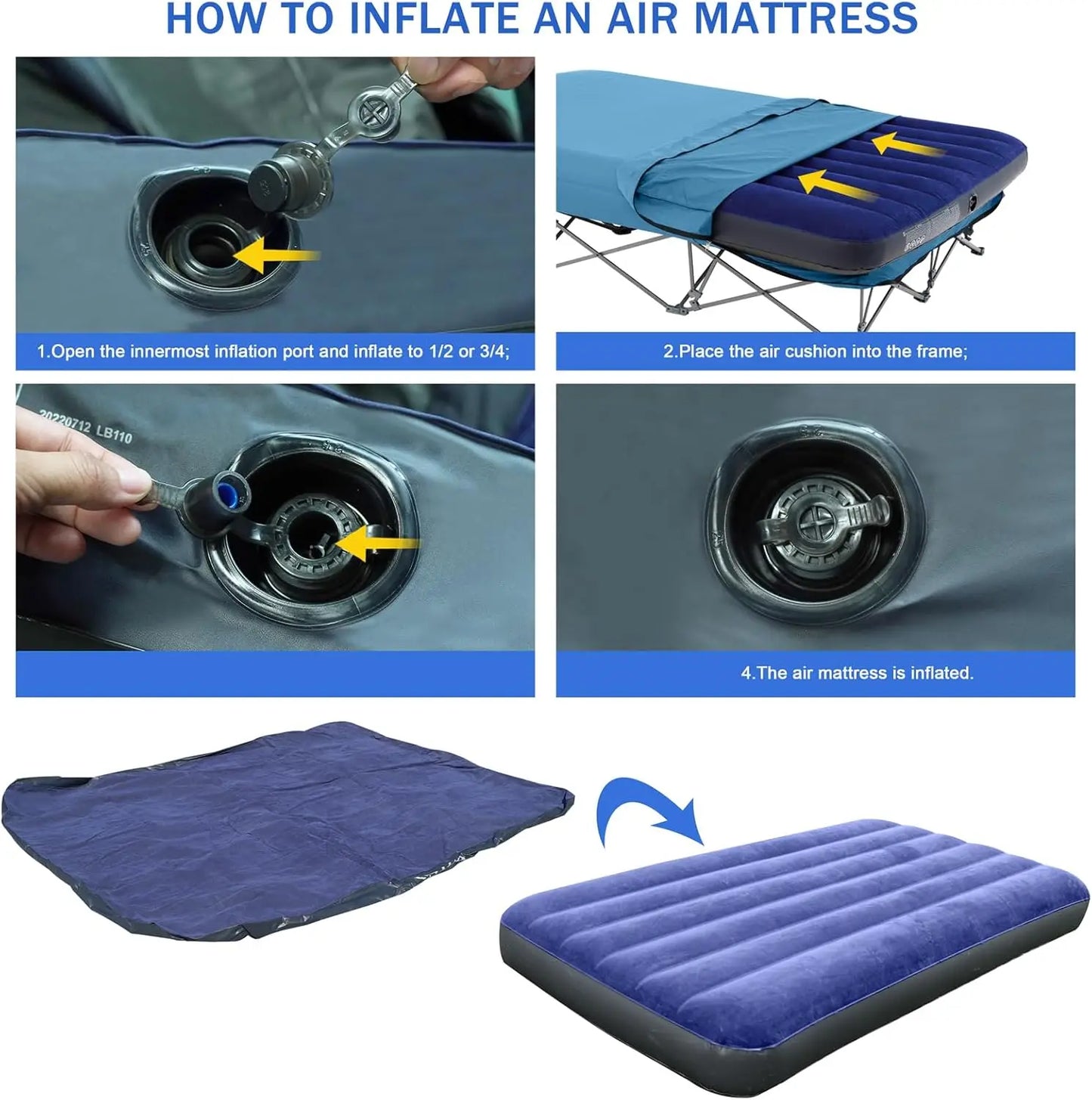 Folding Camping Cot with Inflatable Air Mattress and Carry Bag for Adults, Outdoor Travel, Camping, Beach Vacation
