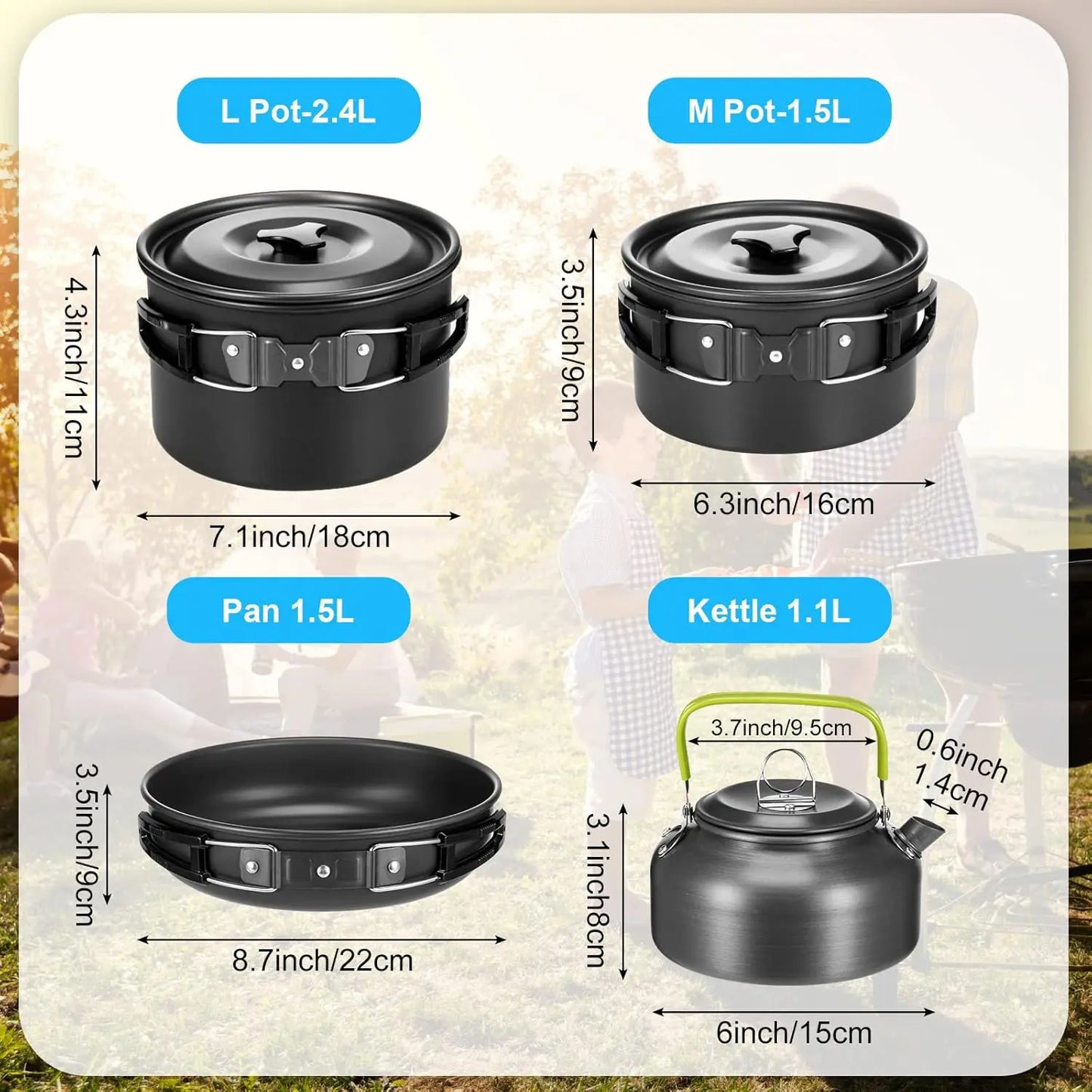 42 Pcs Camping Cookware MKit, Non Stick Lightweight Pots Pan Kettle, Collapsible Water Container and