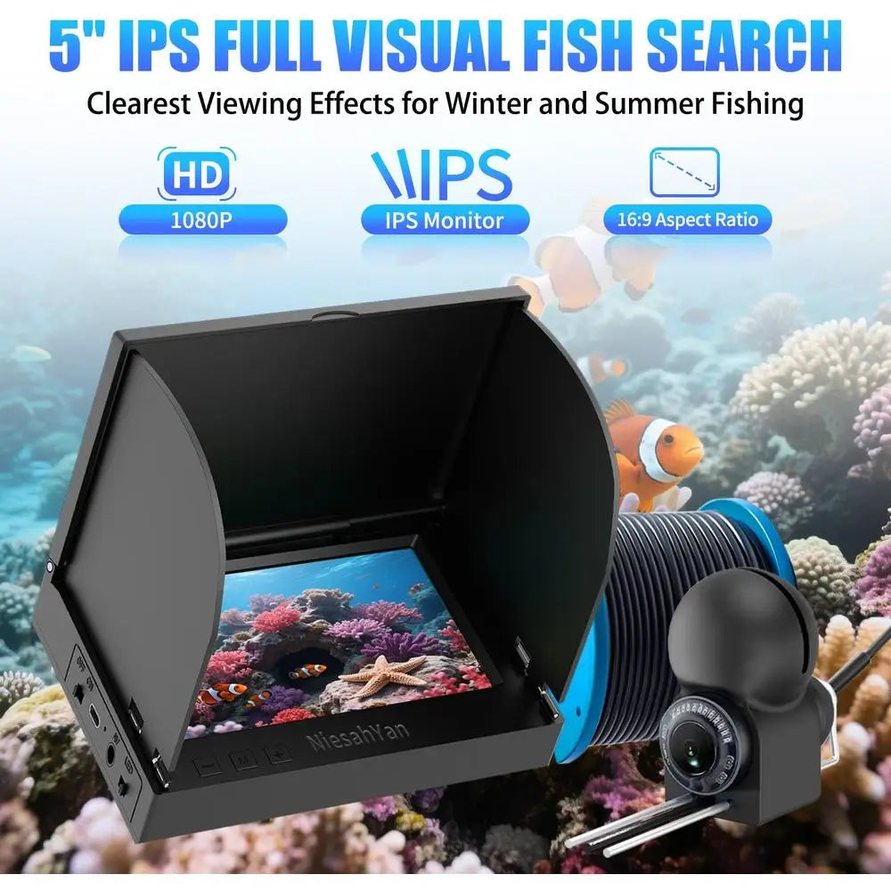 1080P HD Underwater Fishing Cam with 12 IR Lights, 8000mAh Battery, Waterproof Fish Finder, 100ft Cable
