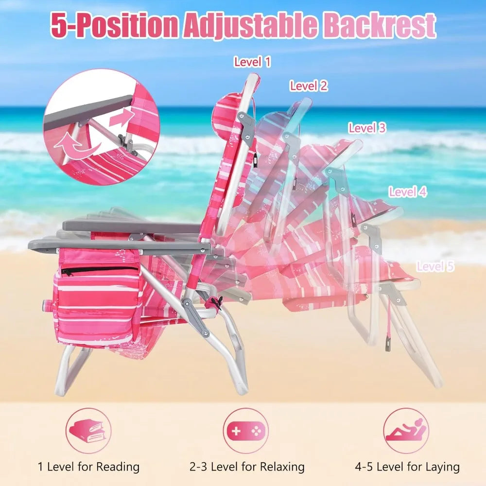 Beach Chairs, Backpack Camping Chair with Armrest, Cooler Bag, Cup Holder, Towel Bar & Side Pockets, Customized