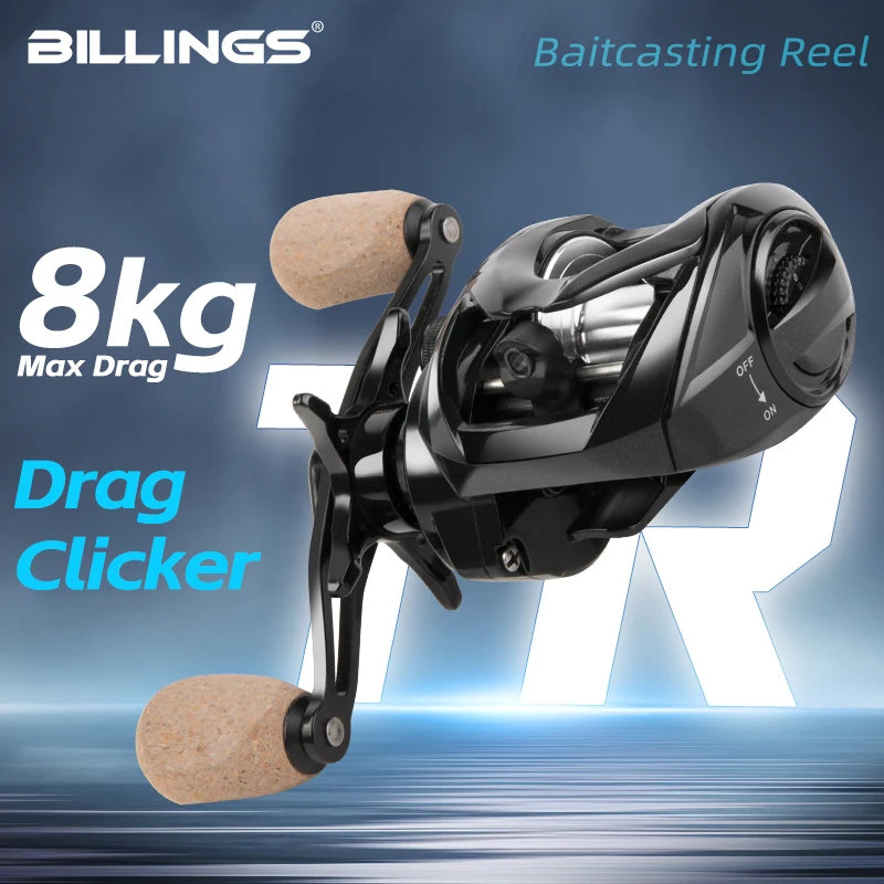 BILLINGS Baitcasting Fishing Reel 8KG Max Drag 7.3:1 High Speed Gear Ratio Magnetic Brake System Smooth Casting Freshwater Saltwater Bait Caster Reel