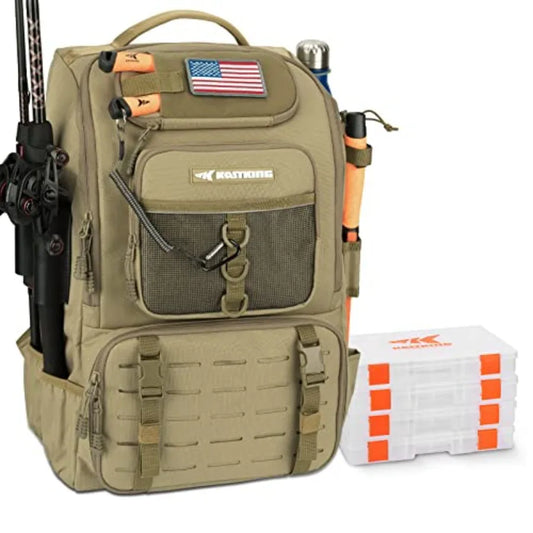 Fishing Tackle Backpack with Rod Holder 4 Tackle Boxes 40/26L Tackle Bag Storage for Fishing Gear and Equipme