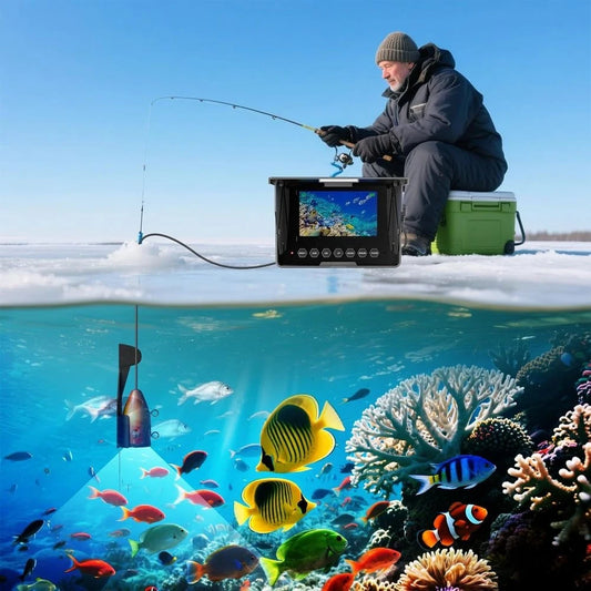 Underwater Fishing Camera, 4.3 Inch LCD Monitor with Infrared Night Vision Light, Portable Fish Finder with 15M Cable，8500mAH Ba