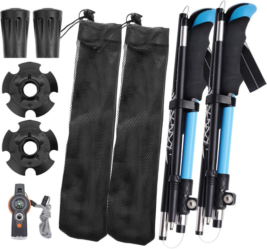 Folding Trekking Poles with Compass, Adjustable Lightweight Walking Sticks for Hiking, Snow & Mountains – Durable Gear for Men a