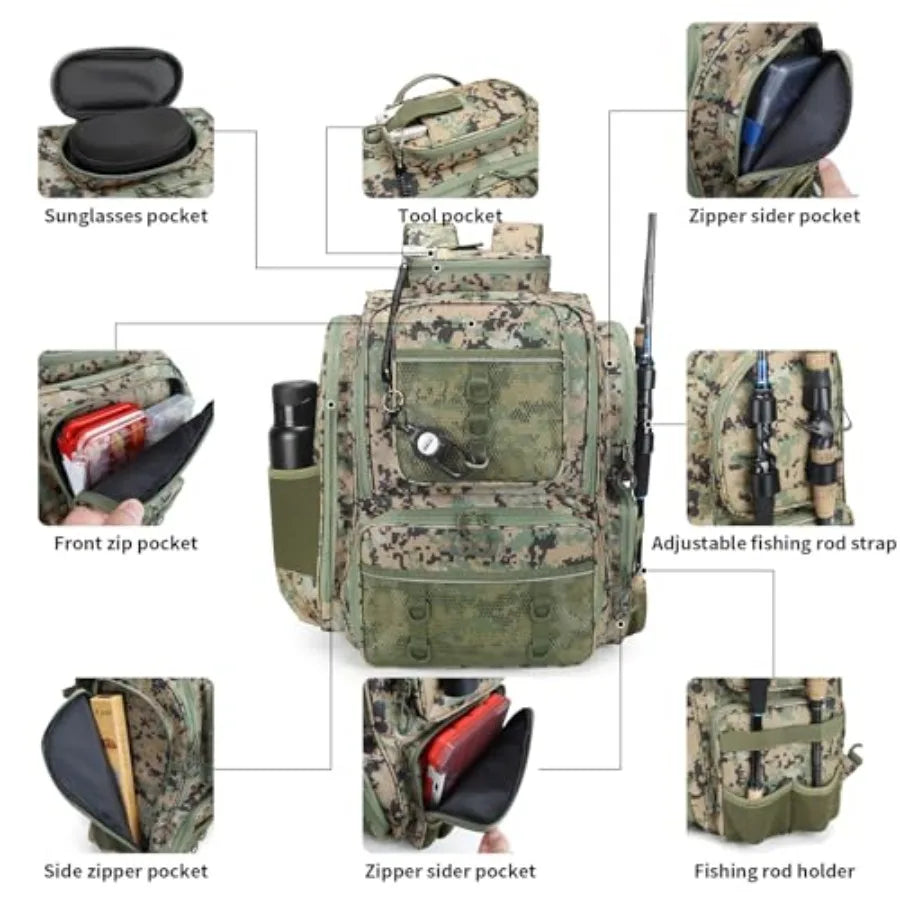 Fishing Backpack, Ttackle Bag, with Tackle Boxes. Large Fishing Bag Strong Materials