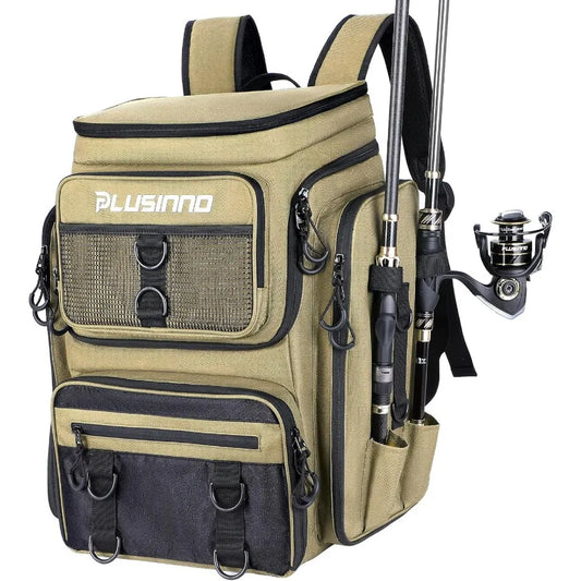 Large 42L WaterResistant Fishing Backpack with Integrated Rod Holders and Tackle Box for Efficient Storage and Organization of