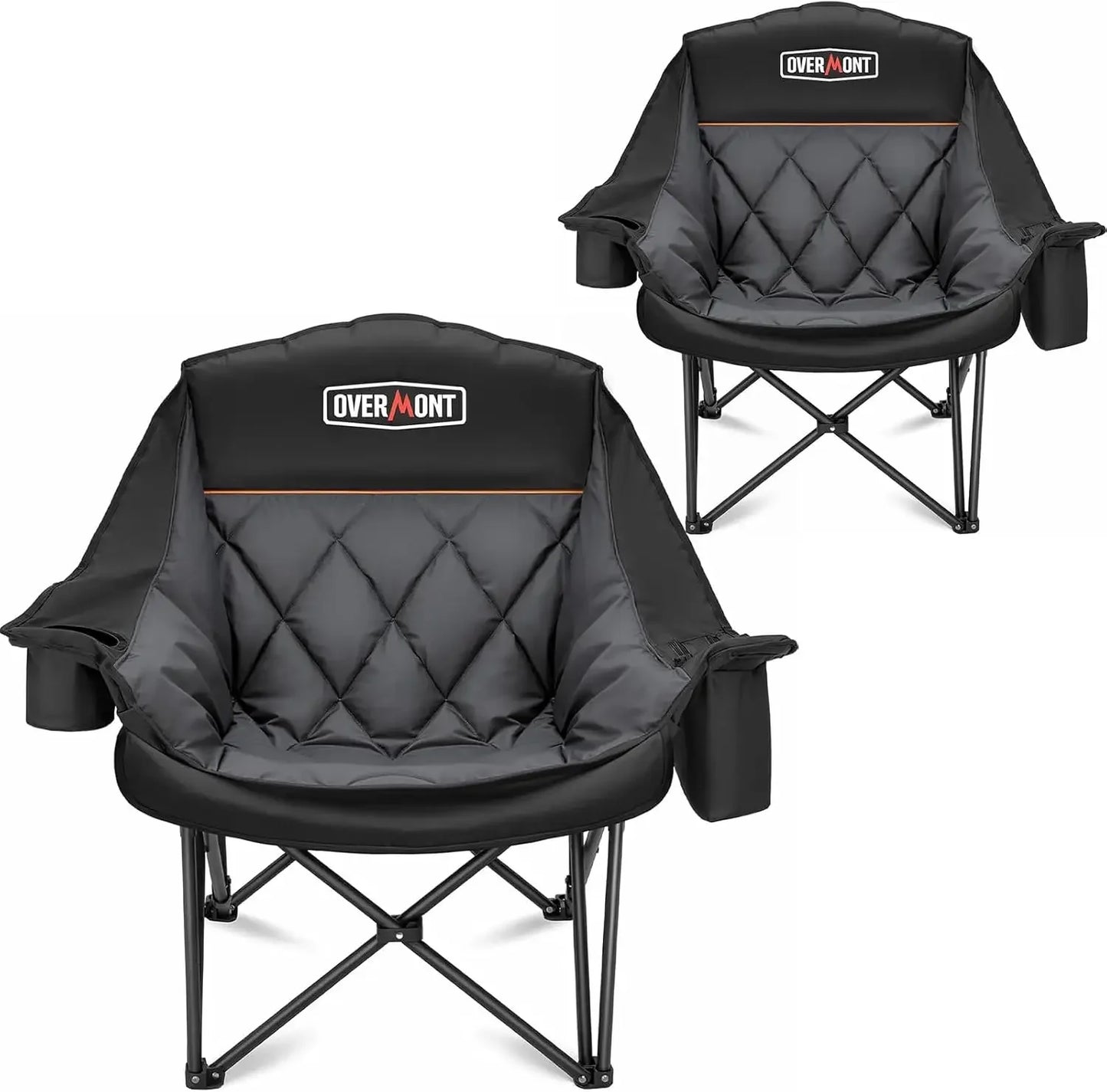 Oversized XL Camping Chair for Adults - 400lbs Support Heavy-Duty Padded Folding Chair with Side Pocket Cup Holder Cooling Bag f