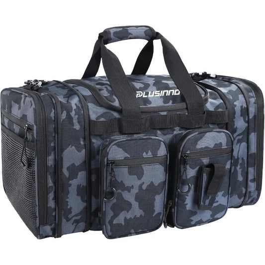 PLUSINNO Expandable Tackle Bag for Saltwater and Freshwater Fishing Water Resistant Fishing Gear Storage Solution with Multiple