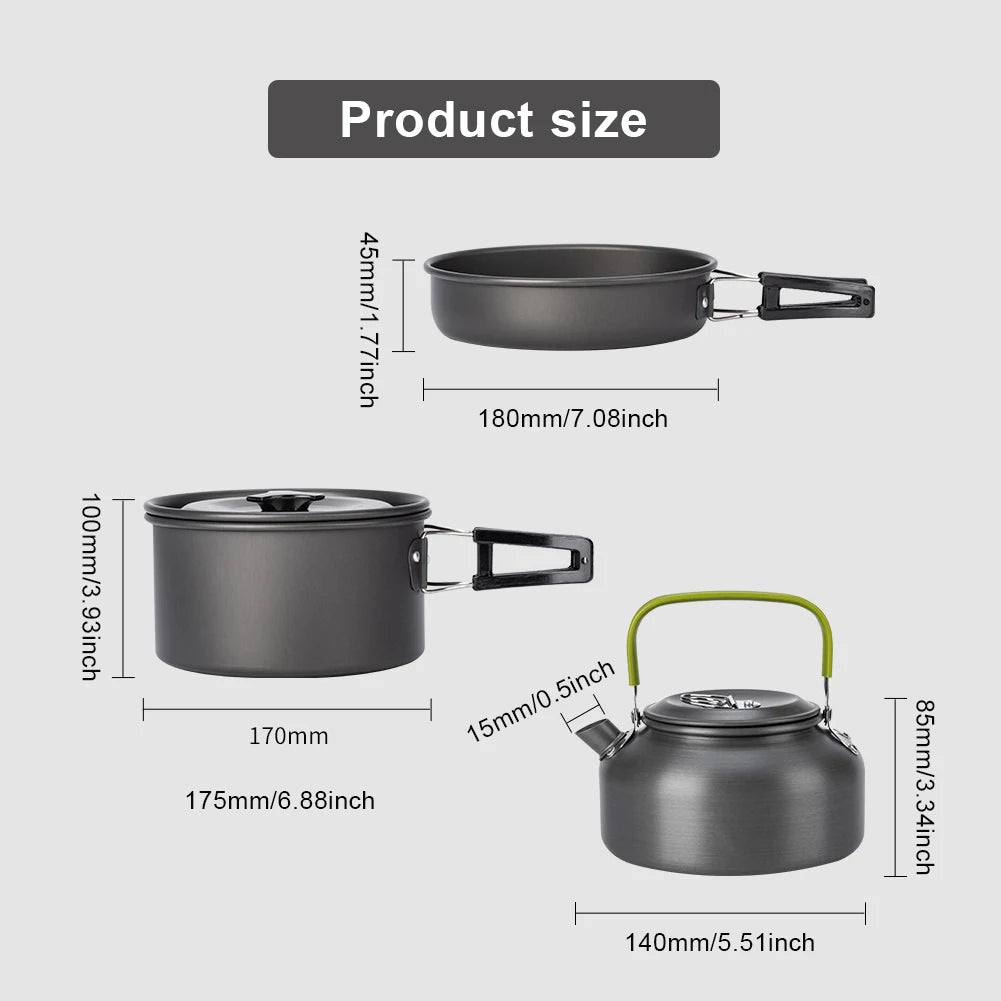 3PCS Outdoor Camping Pot Set Pot Pan Kettle Set Portable Cooker Set with Mesh Bag for Camping Backpacking Outdoor Cooking Picnic