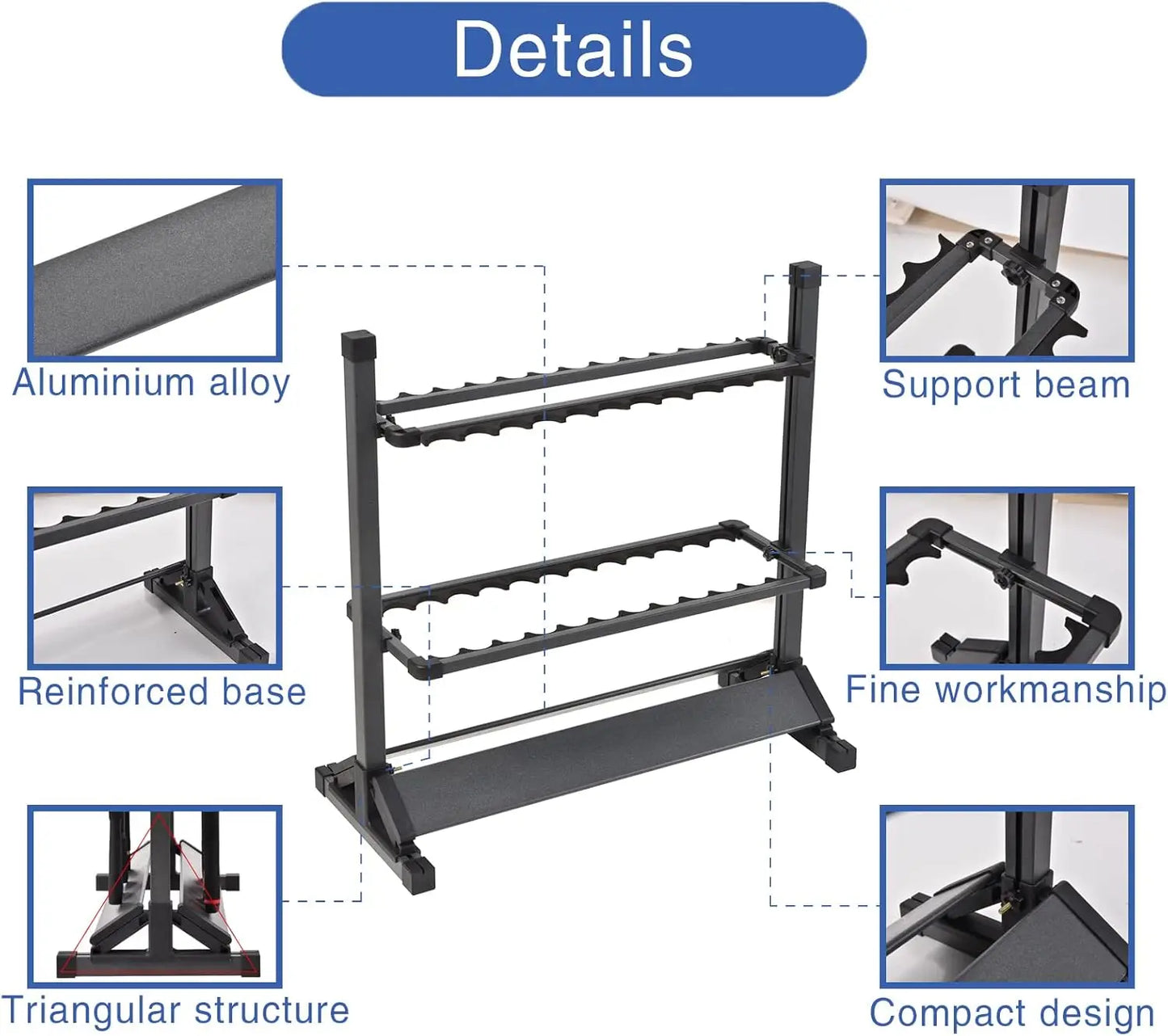 Portable Aluminum Fishing Rod Holder Rack, Holds Up to 24 Rods, Modern Matte Black Design