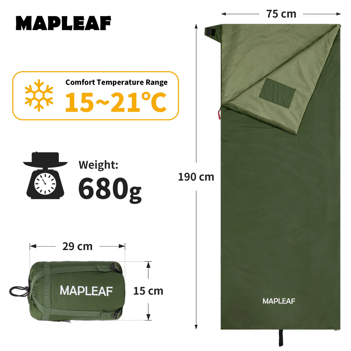 MAPLEAF Portable Sleeping Bag Waterproof Splicable Lightweight Compact Compression Sack Camping Hiking Climbing