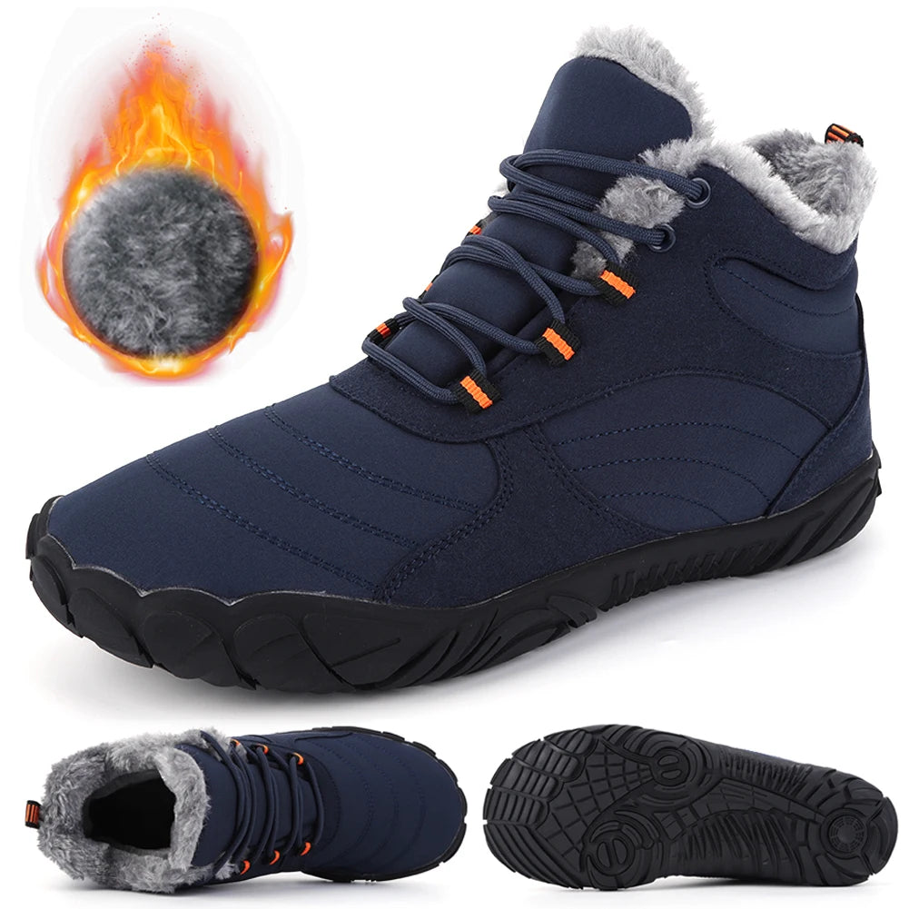 Warm Hike Shoes Non-Slip Waterproof Warm Fur Lined for Women Men (Dark Blue 42)