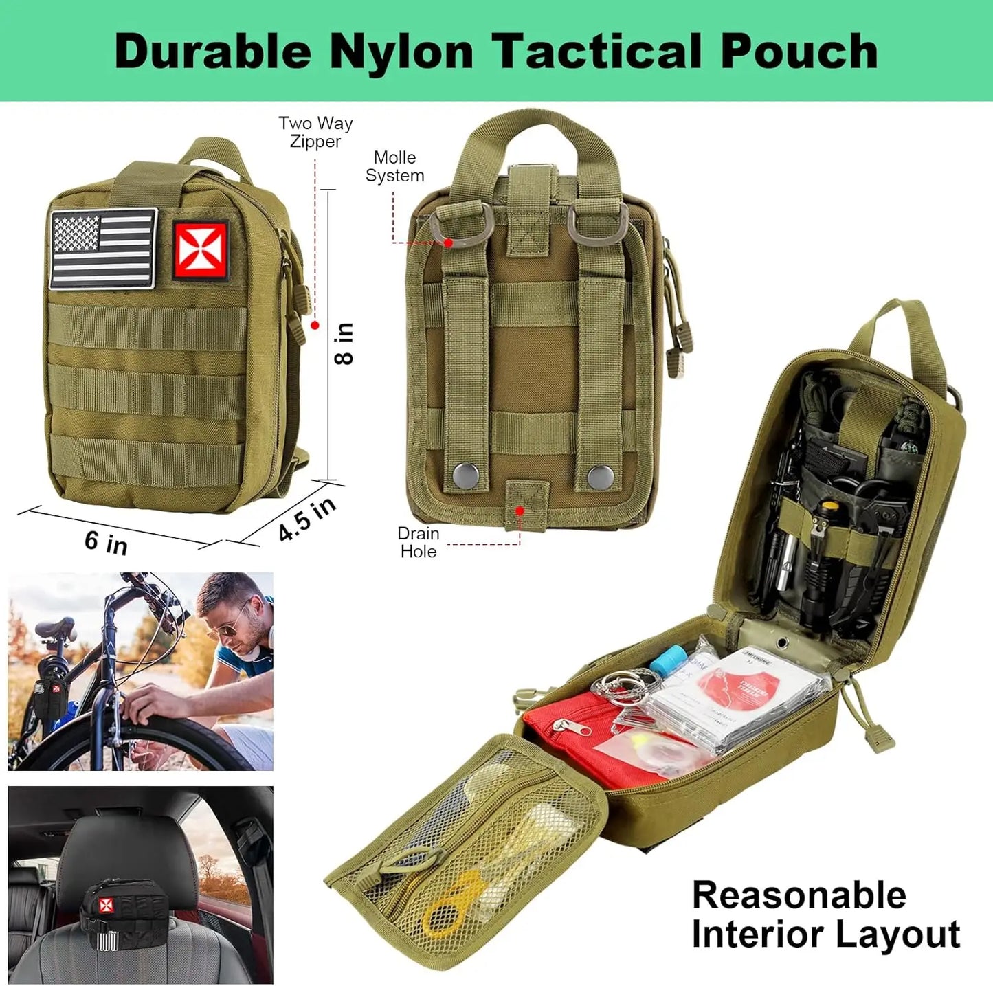 256-in-1 Survival First Aid Kit with Molle Pouch for Outdoor Camping Hiking Emergency Gear Tools