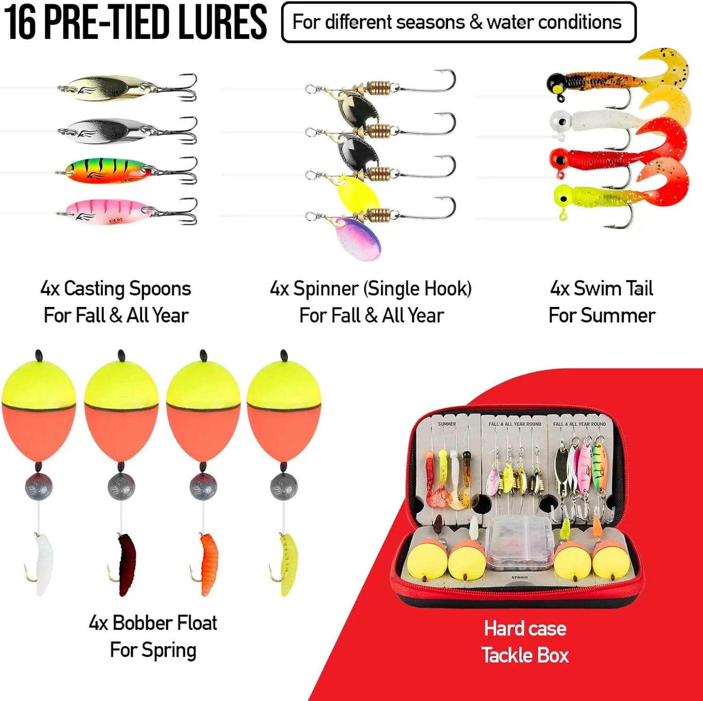 Automatic Quick Setup Fishing Combo with Pre-Tied Lures and Durable Rod for All Seasons