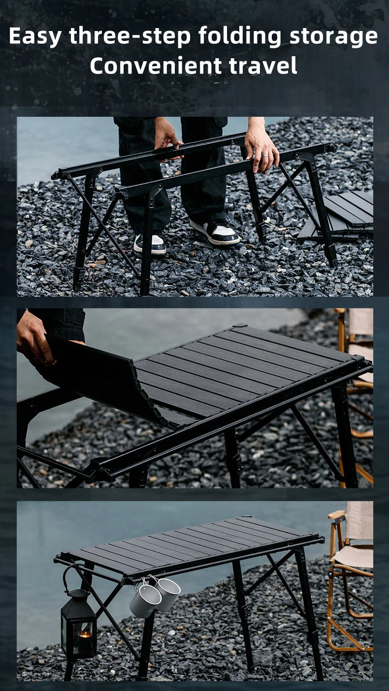 Camping folding chicken roll table aluminum alloy adjustable IGT table with stove, picnic barbecue movable table