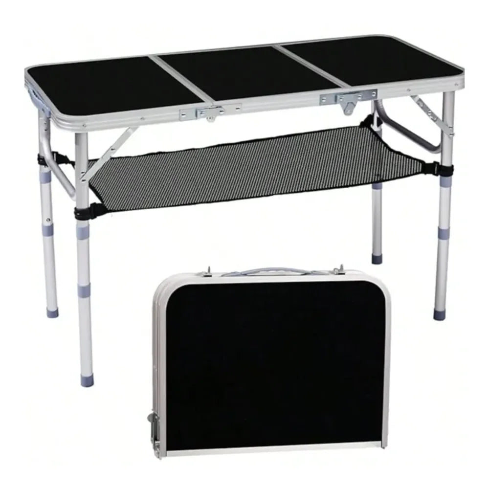 Folding Camping Table, 3ft Portable Pinic Table With 3 Adjustable Height, Small Aluminum Foldable Lightweight Patio Side Table