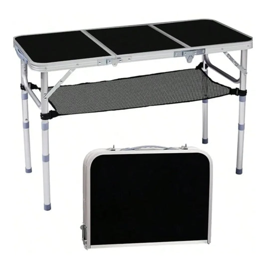 Folding Camping Table, 3ft Portable Pinic Table With 3 Adjustable Height, Small Aluminum Foldable Lightweight Patio Side Table