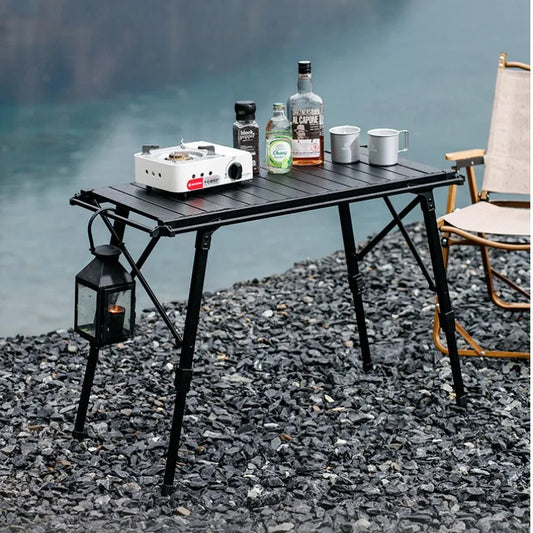 Camping folding chicken roll table aluminum alloy adjustable IGT table with stove, picnic barbecue movable table