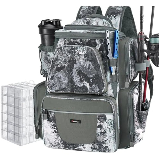 Fishing Backpack with 2 Rod Holders and 4 Tackle Boxes, Large Tackle Storage Bag With Rain Cover for Fishing Gear