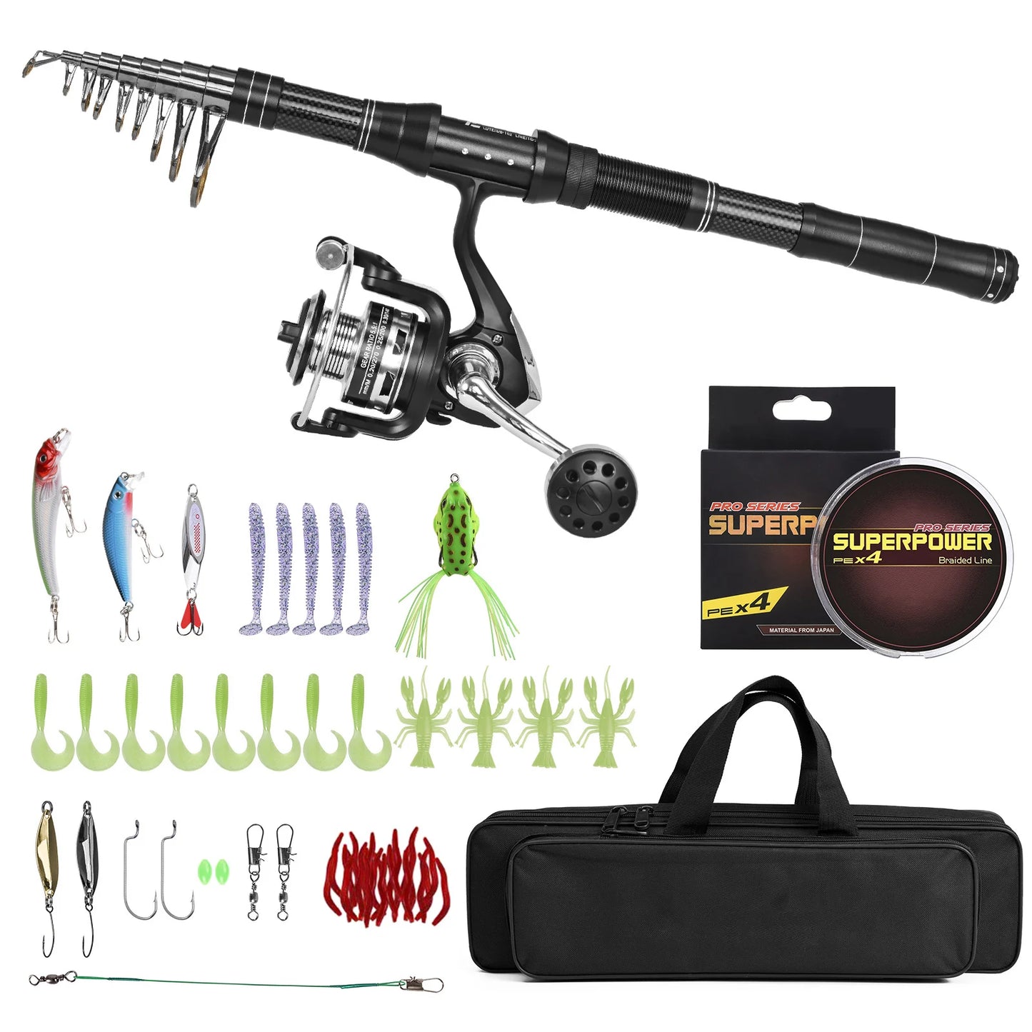 Fishing Rod and Reel Combo Fishing Rod and Reel Combo Portable Fishing Rod With Fishing Line Lures Carry Bag Fishing Rod Kit