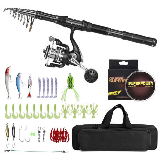 Fishing Rod and Reel Combo Fishing Rod and Reel Combo Portable Fishing Rod With Fishing Line Lures Carry Bag Fishing Rod Kit