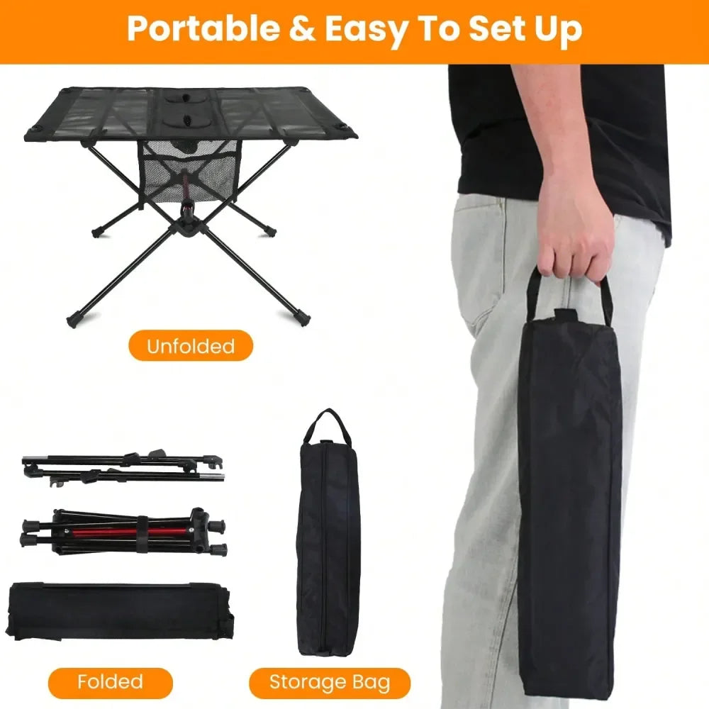 Folding Camping Table Foldable Beach Table Aluminum Alloy Frame With 2 Cup Holders 2 Side Pockets Carry Bag For Picnic Camping