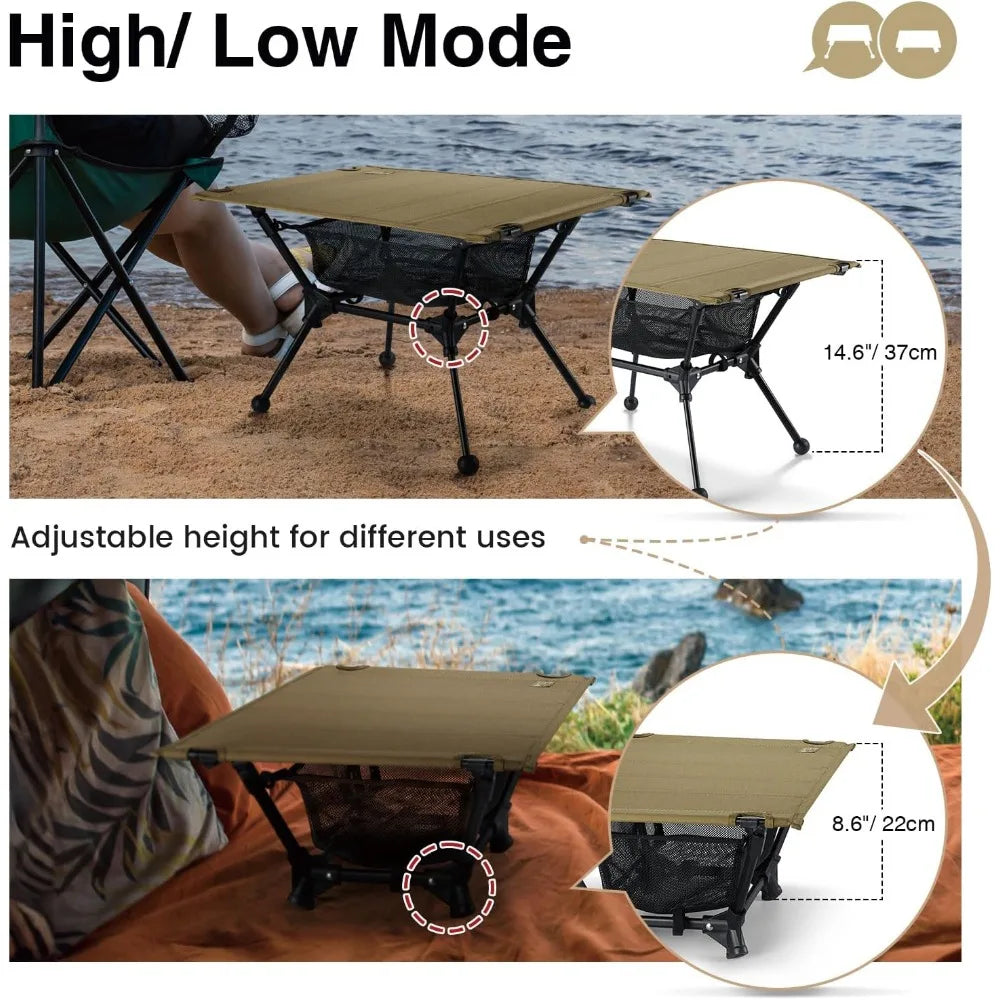 Lightweight Folding Camping Table with Mesh Storage High Low Settings for Outdoor Travel Picnic Backyard
