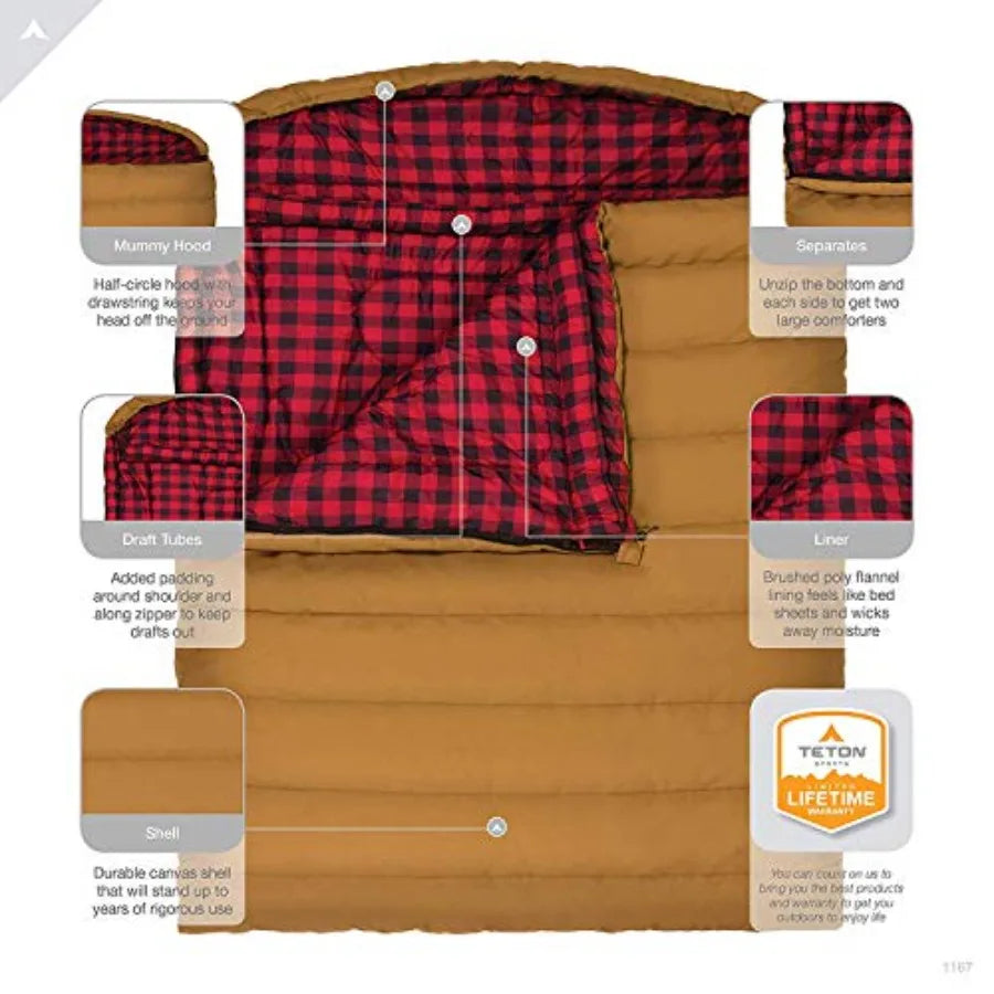 Queen Size Double Sleeping Bag- A Warm Bag The Whole Family can Enjoy – Great for Camping, Hunting and Base Camp. Compression Sa