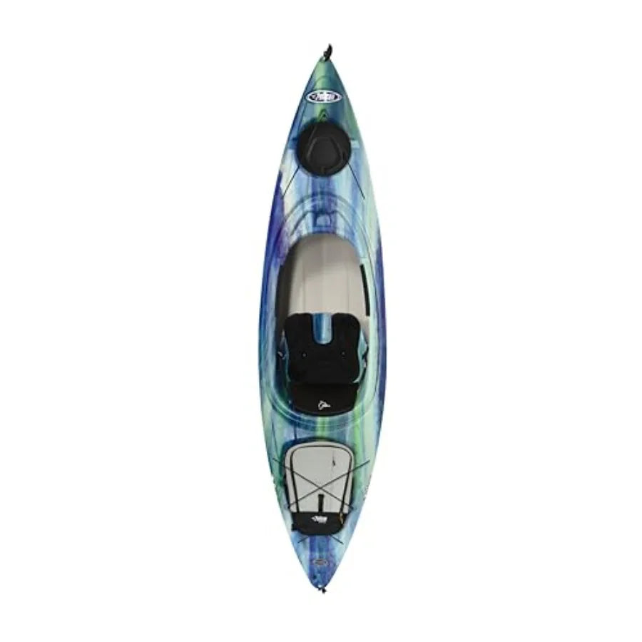 Recreational sit-in kayak for calm water use, lightweight patented Ram-X material, black color, ergonomic Ergobreeze seating sy