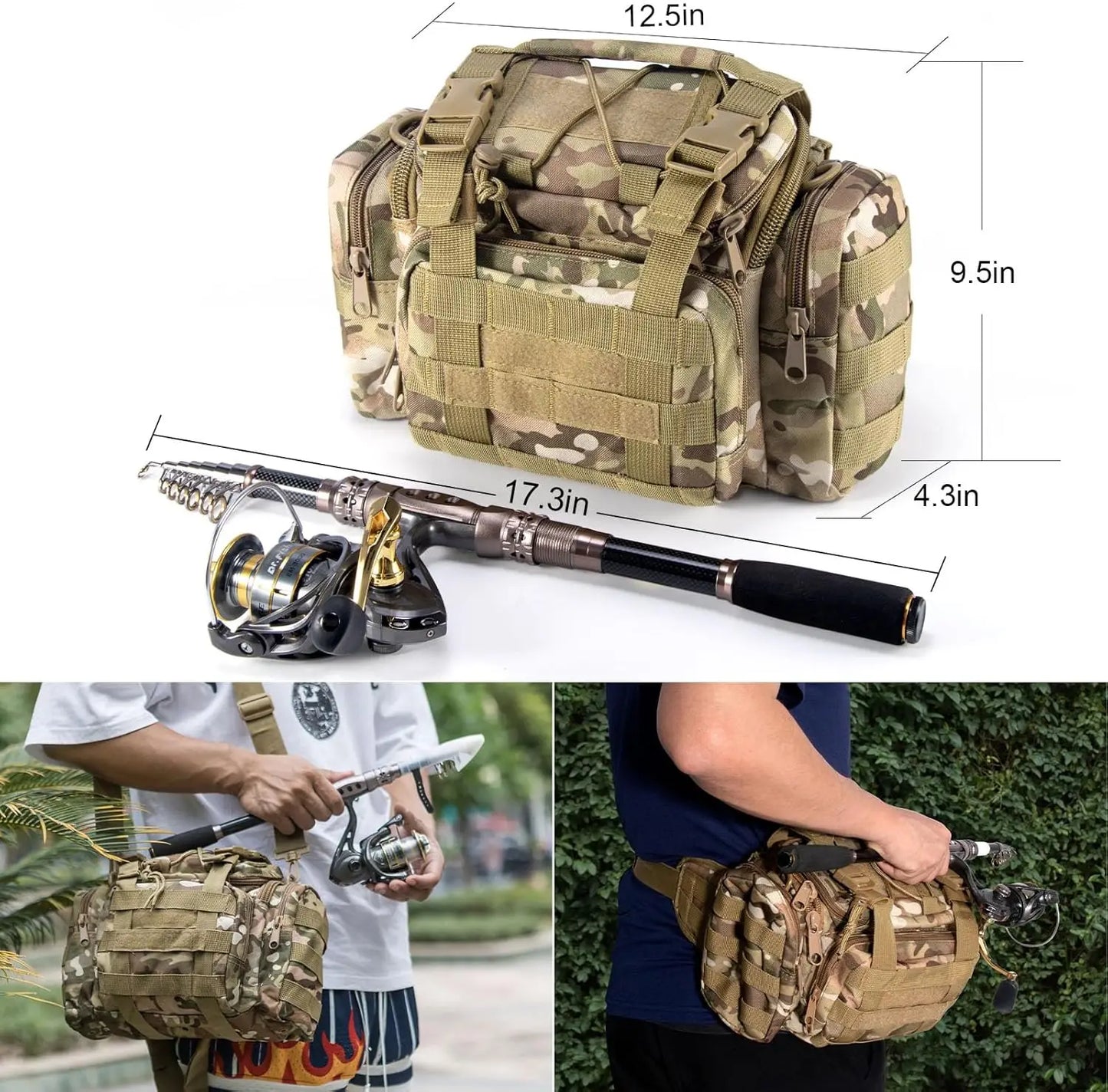 125-Piece Telescopic Fishing Rod and Reel Combo Set with Tackle Bag for Adults, Collapsible Travel Gear for Freshwater Saltwater