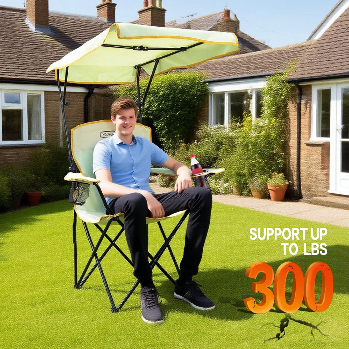 2-piece set of foldable camping chairs with sunshade, Double cup holder outdoor lawn chair, Heavy-duty portable folding chair