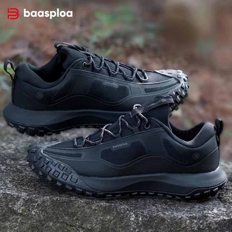 Baasploa Men Hiking Shoes Casual Lightweight Lace-Up Walking Shoes Male Outdoor Waterproof Camping Resistant Non Slip Sneakers