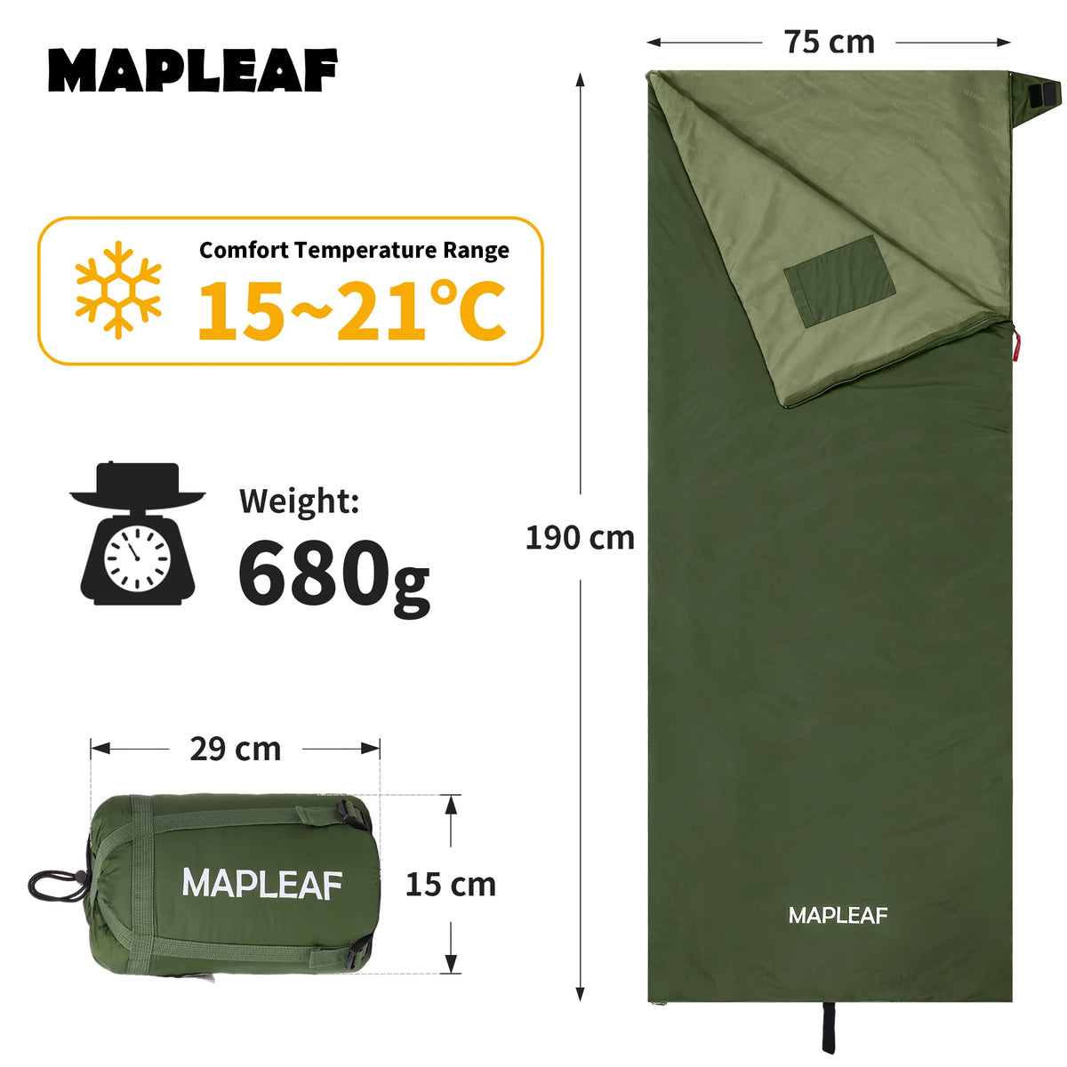 MAPLEAF Portable Sleeping Bag Waterproof Splicable Lightweight Compact Compression Sack Camping Hiking Climbing