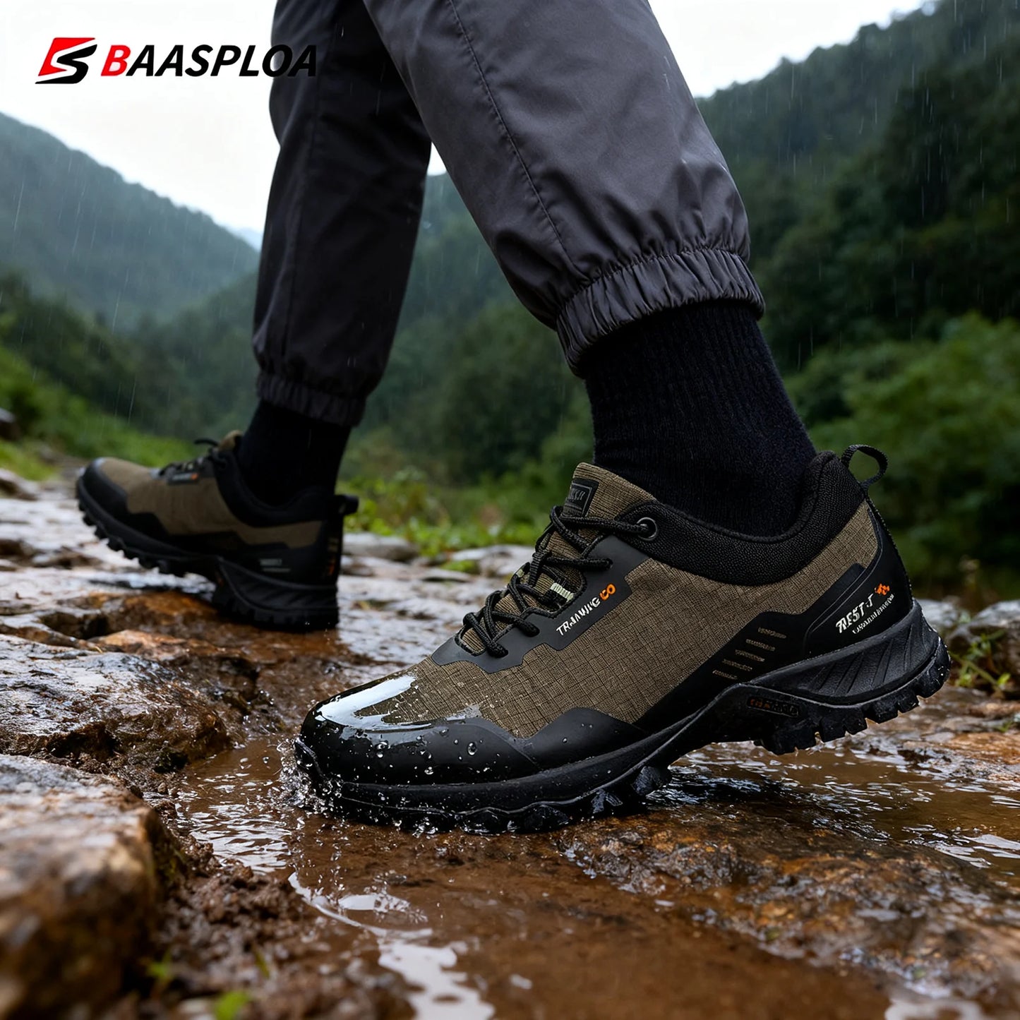 Baasploa Men Hiking Shoes New Outdoor Climbing Waterproof Non-slip Wear-resistant Sneakers Male Casual Lace-Up Walking Shoes ﻿