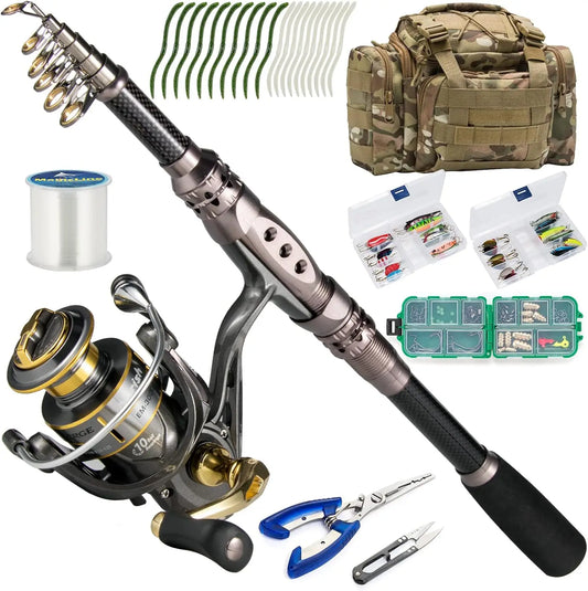 125-Piece Telescopic Fishing Rod and Reel Combo Set with Tackle Bag for Adults, Collapsible Travel Gear for Freshwater Saltwater