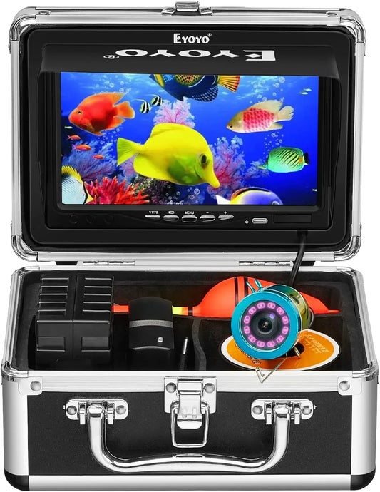 Eyoyo Underwater Fishing Camera 7'' LCD Monitor Fish Finder Waterproof 1000TVL12pcs Infrared Lights for Lake, Boat, Ice Fishing