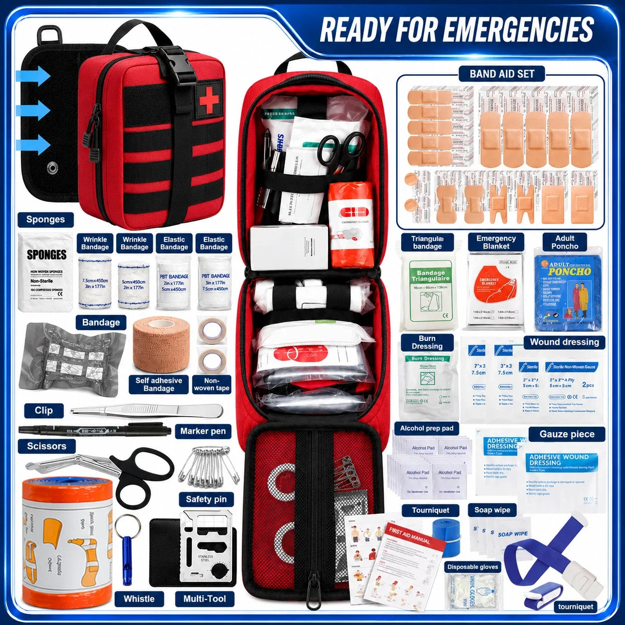 VOHZEEL 397Pcs Emergency First Aid Kit Tourniquet Trauma Kit Medical Bag Outdoor