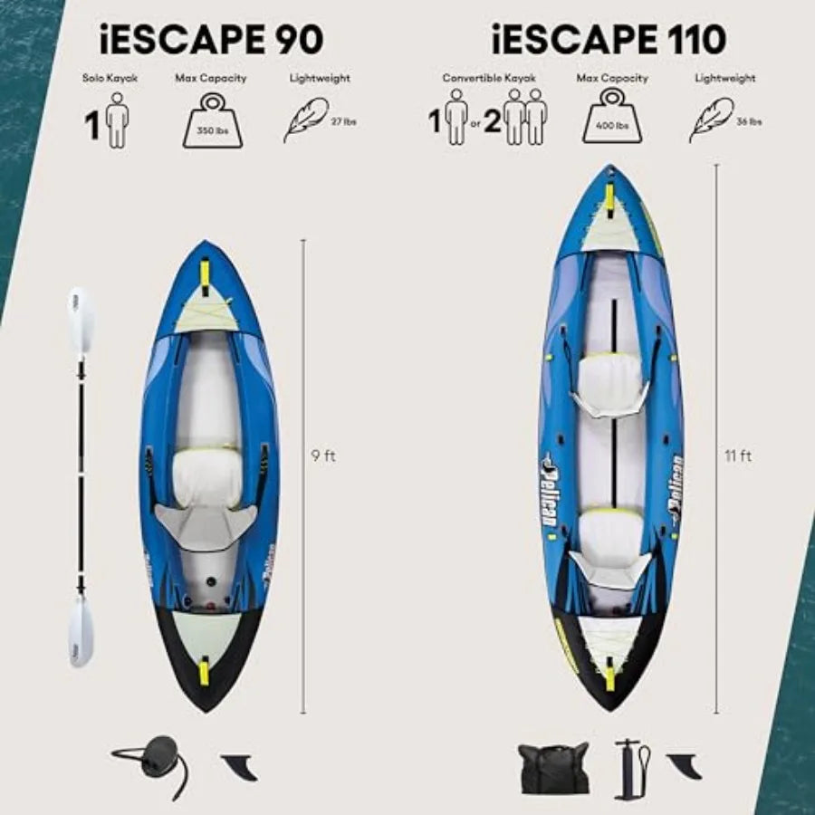 Recreational inflatable kayak for 1 or 2 persons: PVC material, blue-gray color, ultra-compact foldable design with enhanced st