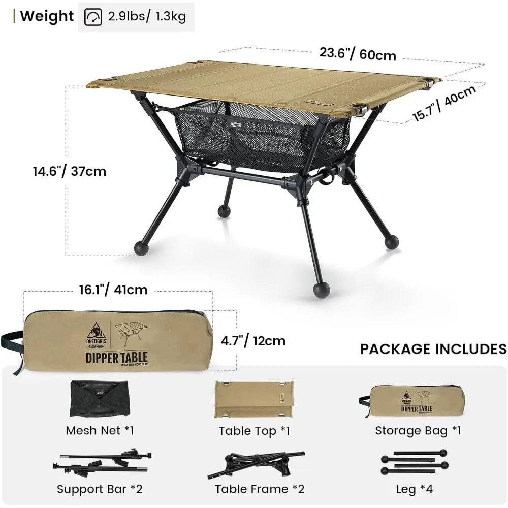 Lightweight Folding Camping Table with Mesh Storage High Low Settings for Outdoor Travel Picnic Backyard
