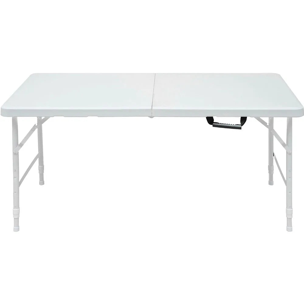 4FT Heavy Duty Folding Table, 300LBS Capacity Rectangular Trestle Table with Adjustable Height, Waterproof Portable for Outdoor